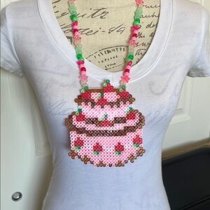 Happy Birthday EDM Beaded Cake Kandi Necklace in Pink and Brown